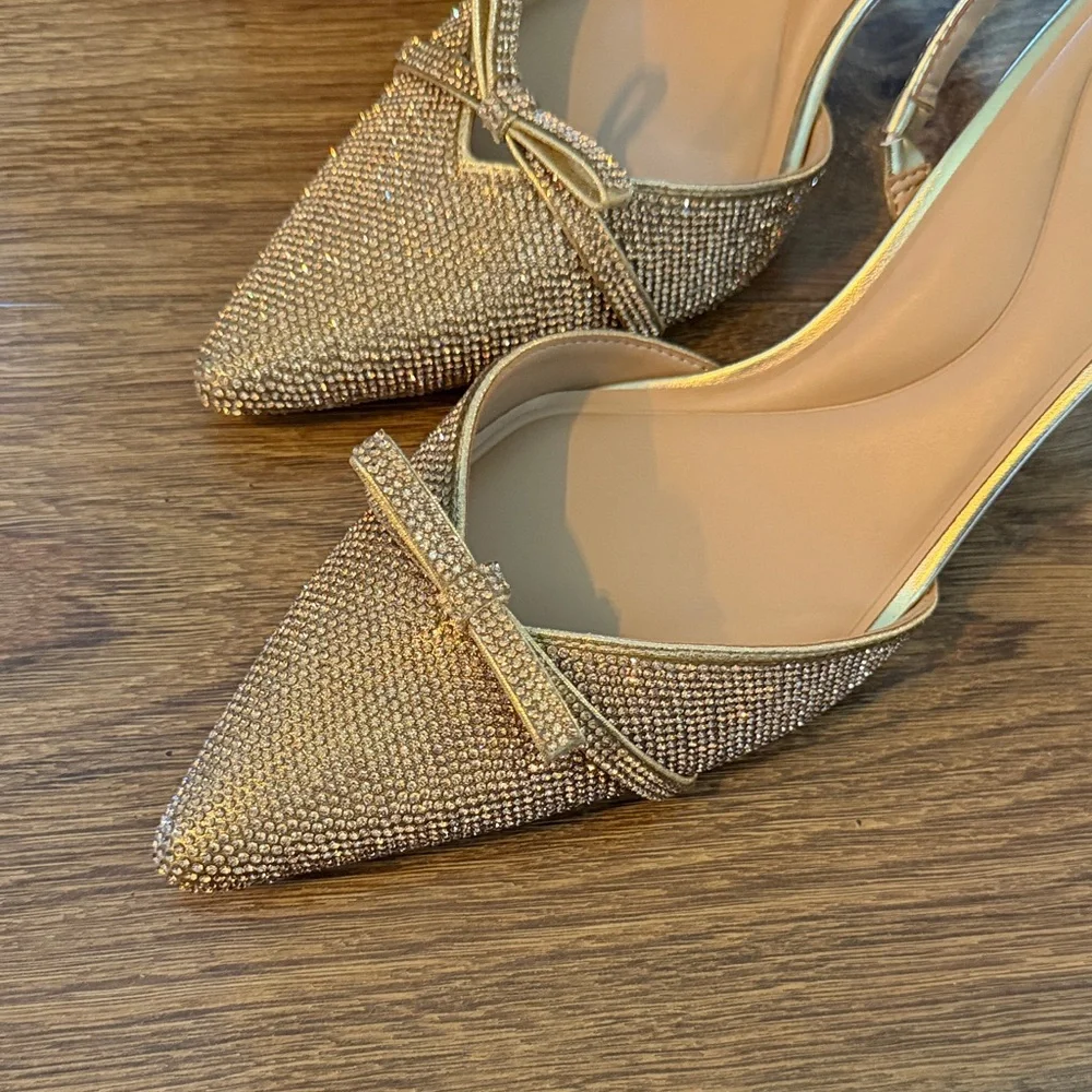 INC International Concepts Gold Pointed Slingback Pumps, Never Worn, Size 10
